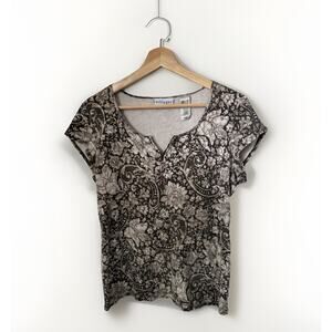 Y2K Paisley Fairy Knit Henley Brown Baby Doll Top Bella Swan Layer XL